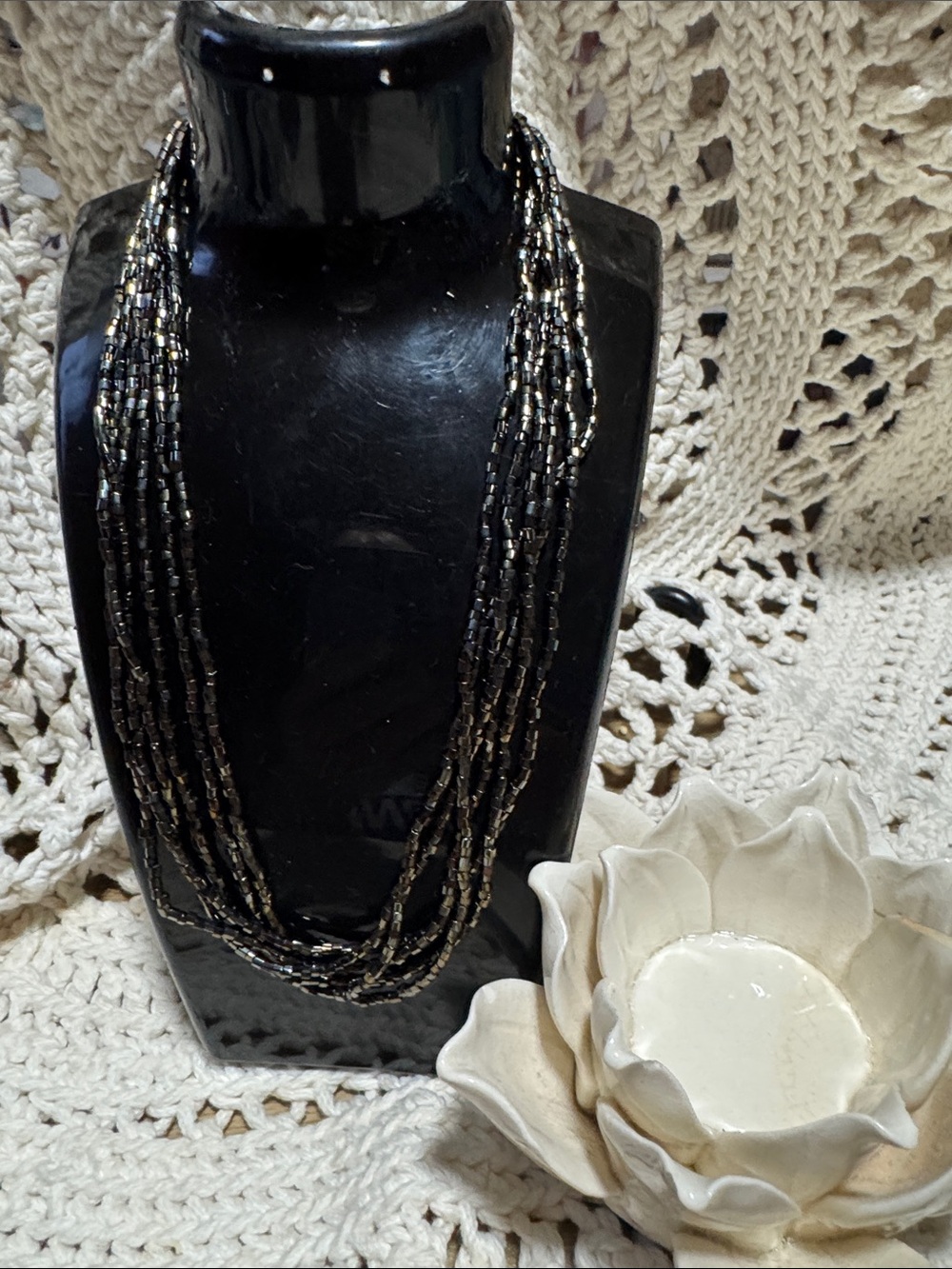 Multi-Strand Black Beaded Necklace - Unbranded